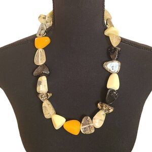 Sylca Womens Fashion Jewelry Handcrafted Graduated Stone Black Cream Necklace